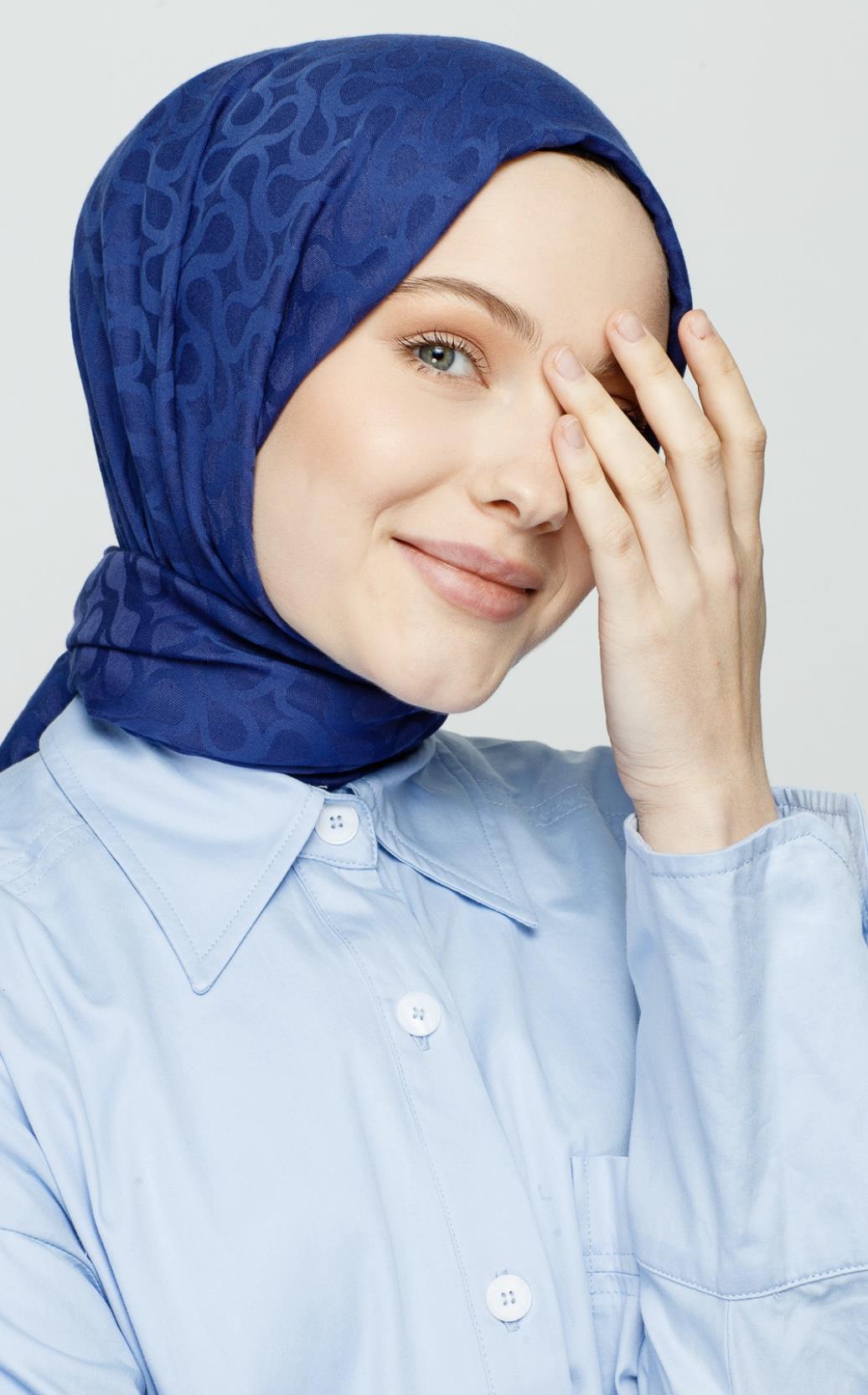 KOYU KOT MAVİ / BLOOM DESEN ŞAL 