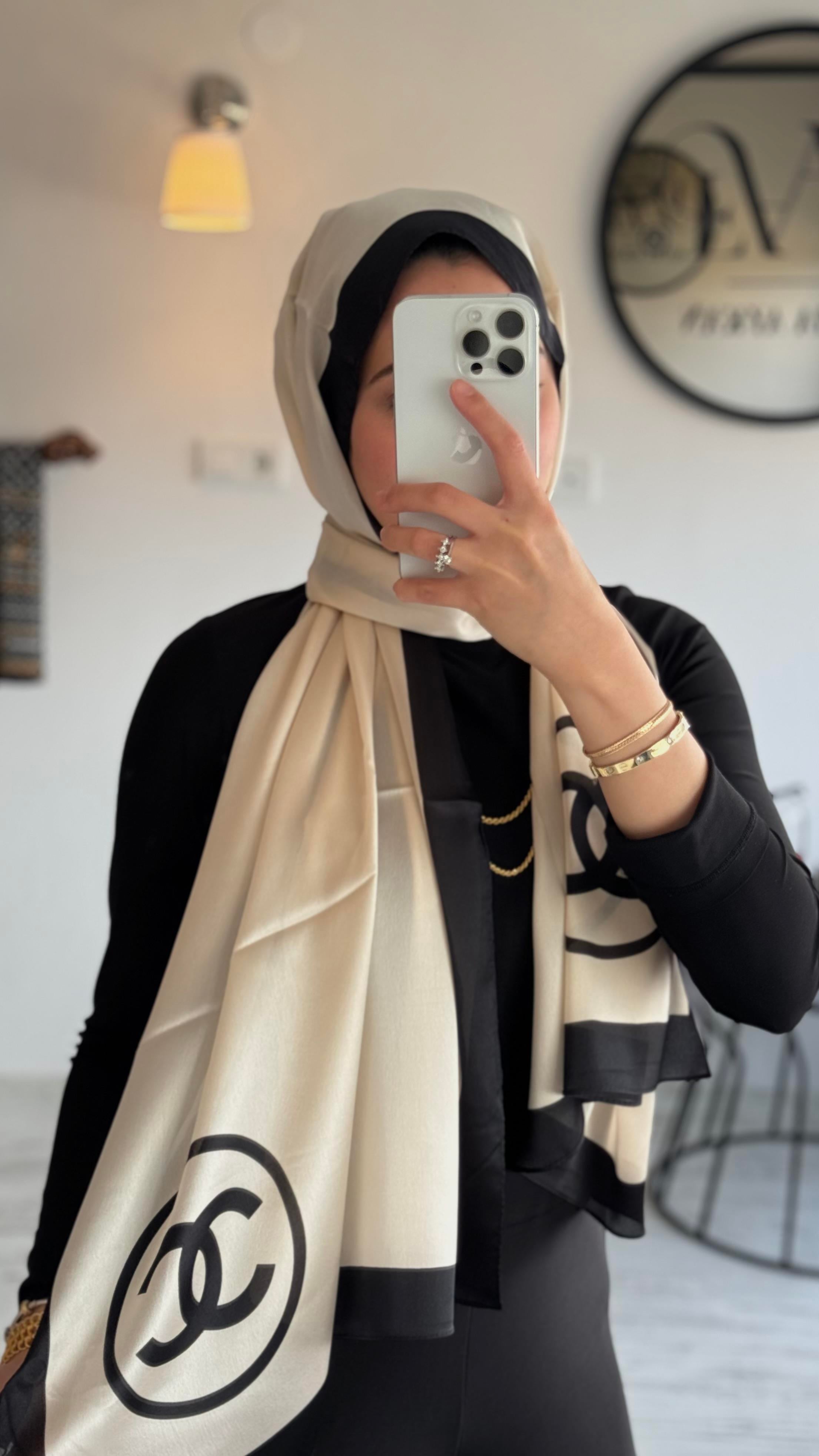 KREM / SİYAH GEÇİŞLİ İPEK ŞAL