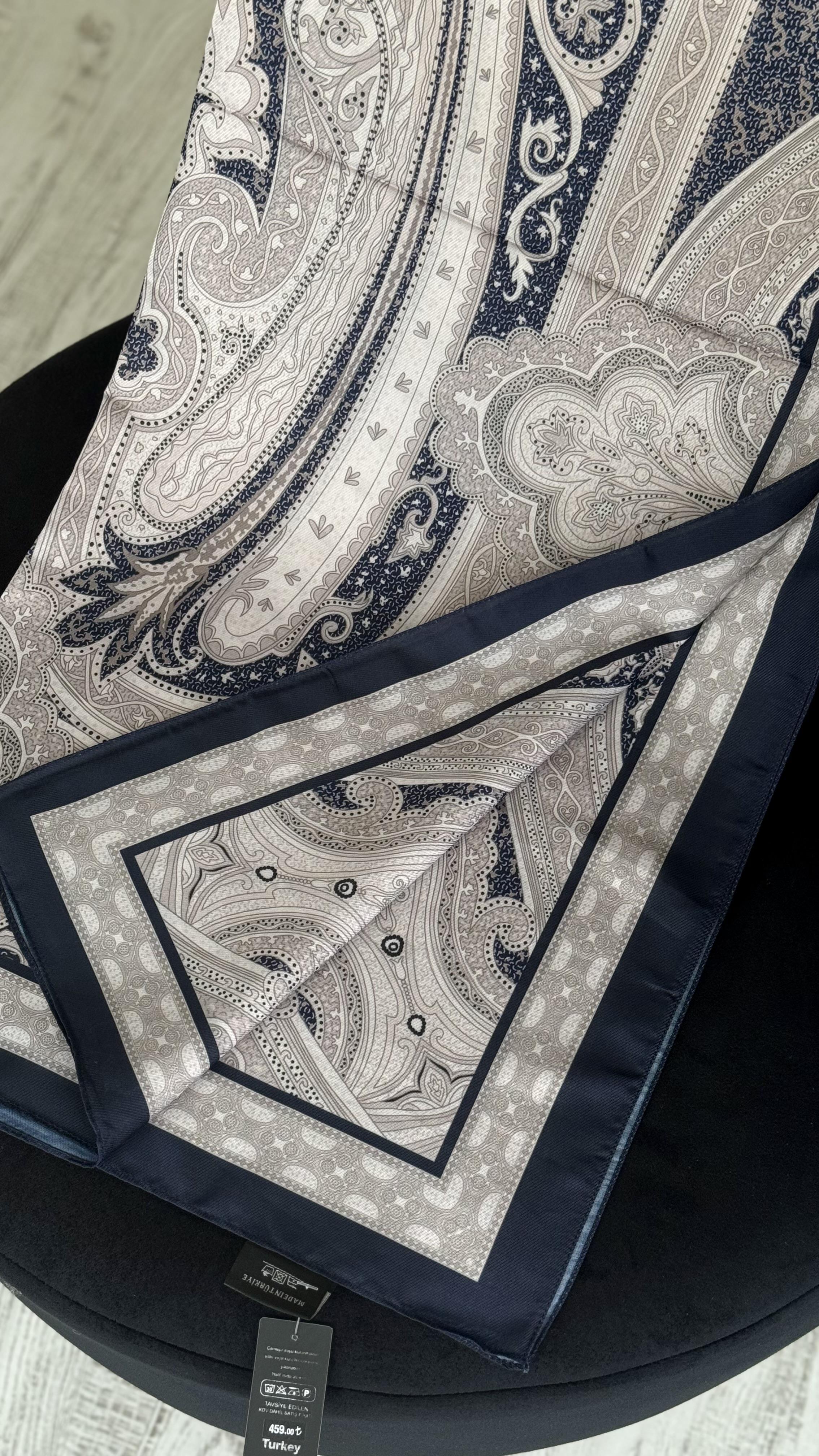LACİVERT GRİ / ETNİK DESEN PAMUK ŞAL