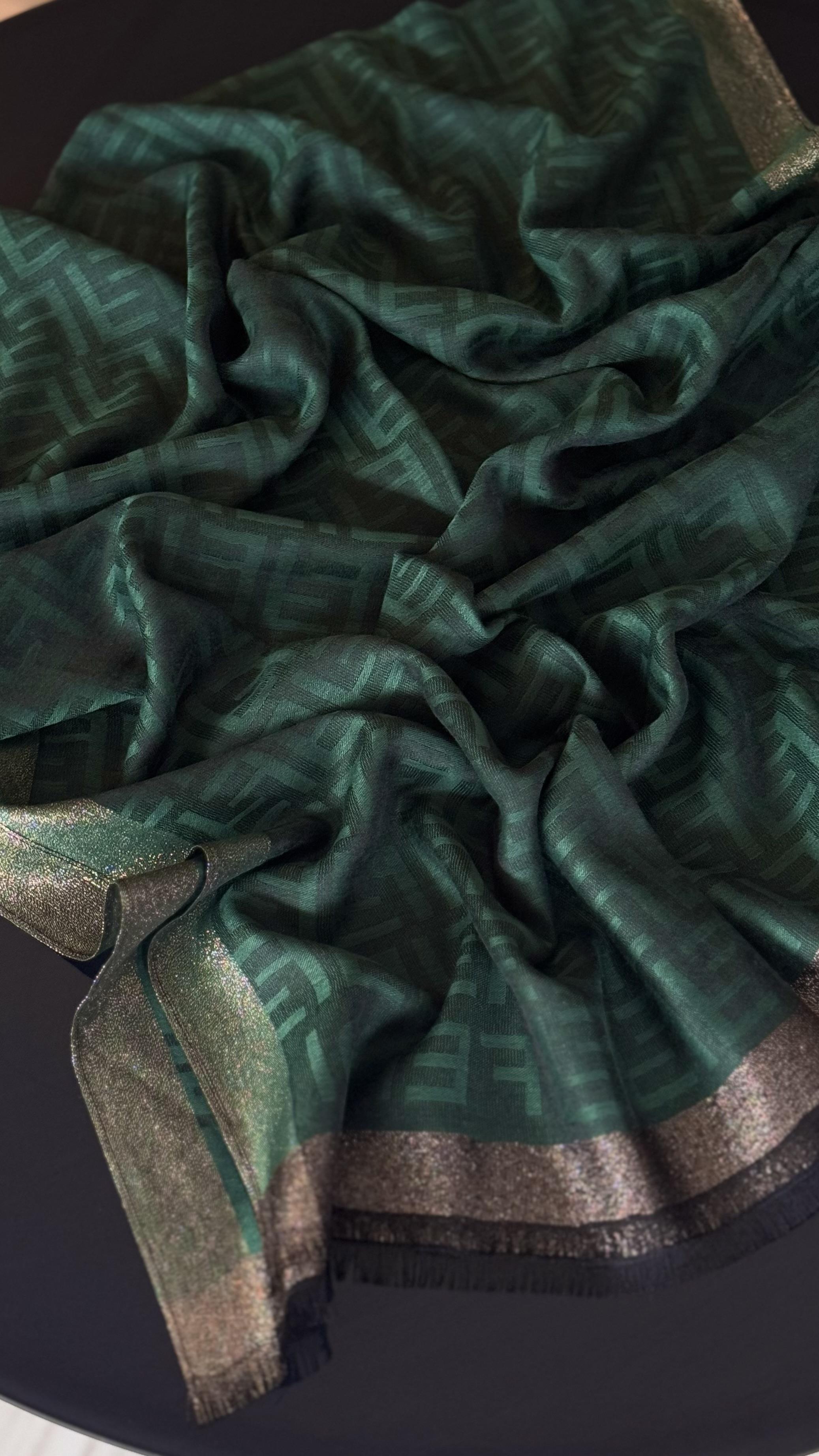 YEŞİL İNCE YÜN İPEK ŞAL