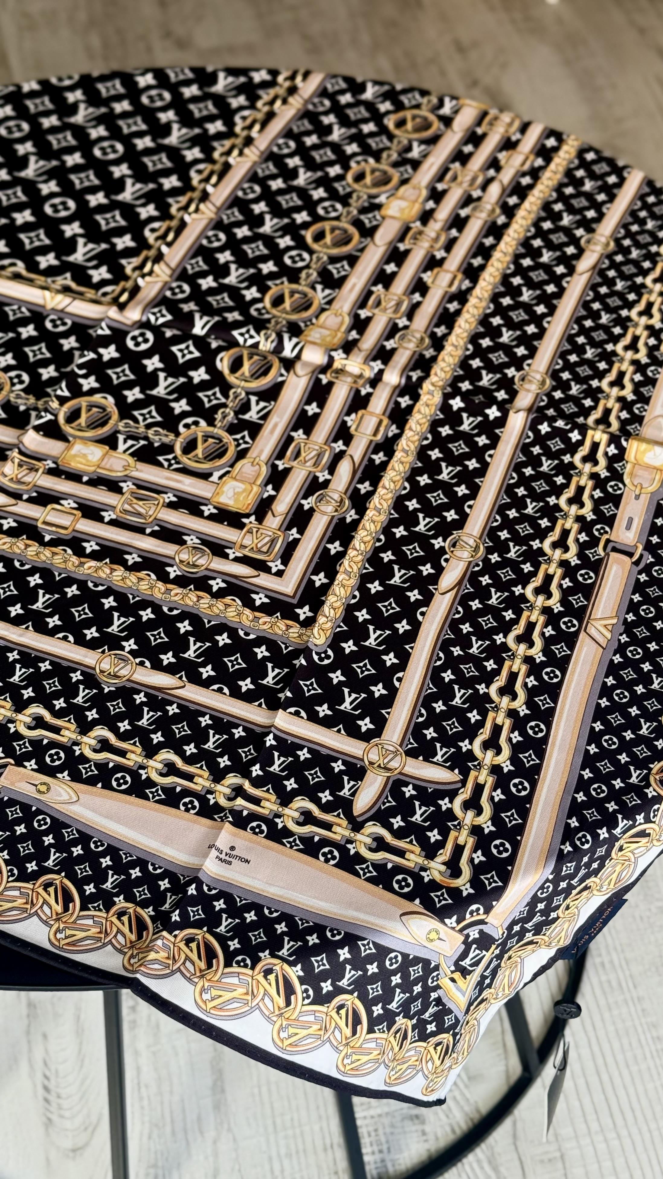 ZİNCİR DESEN SİYAH TWİL İPEK EŞARP