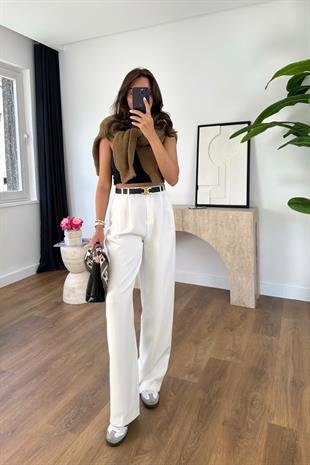 Mary Beyaz Palazzo Pantolon