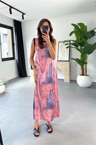 Lenis Pembe Lila Renkli Elbise