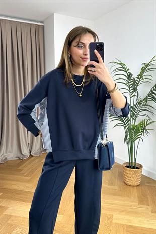 Tyren Lacivert Gömlek Detaylı Modal Sweatshirt