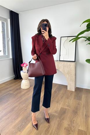 Melana Bordo Vatka Detaylı Blazer Ceket
