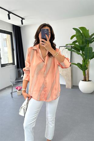 More Yavru Ağzı Bej Desenli Gömlek