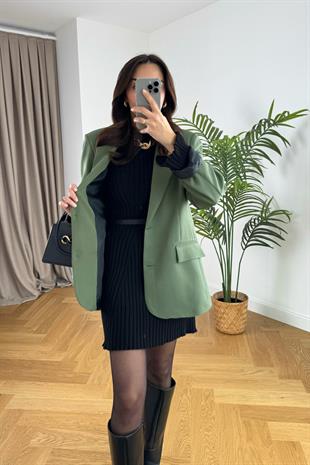 Bombosy Haki Çift Düğmeli Blazer