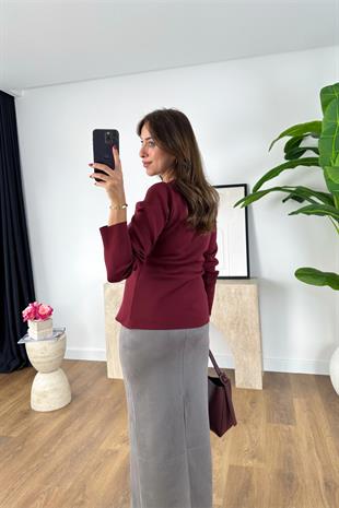 Summy Bordo Düğme Detaylı Hırka