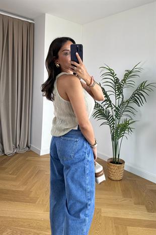 Reas Bej Halter Yaka Bluz