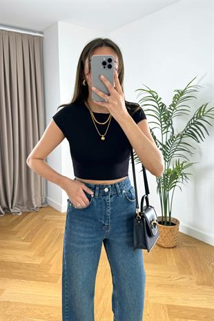 Luly Siyah Çelik Crop Top