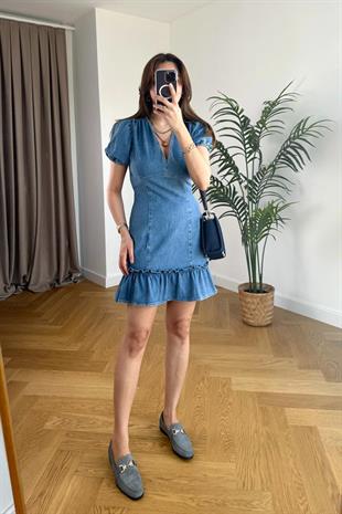 Topshop V Yaka Denim Elbise