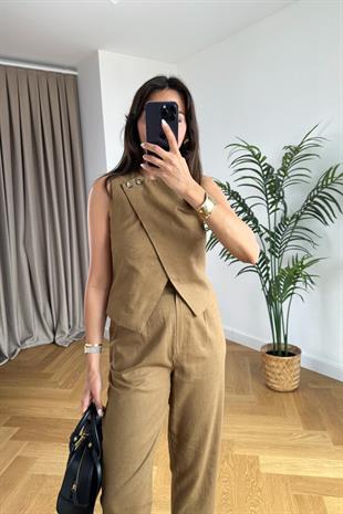 Dors Camel Yelek Pantolon Takım