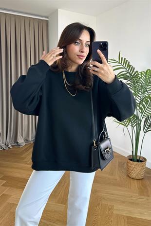 ZR Siyah Bisiklet Yaka Sweatshirt