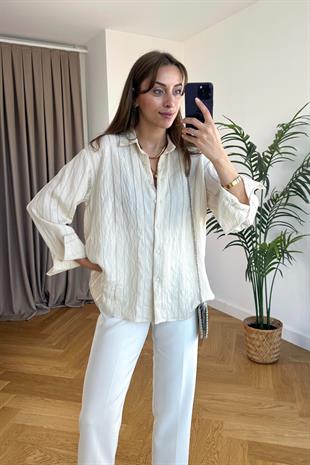 Titsa Krem Çizgili Gömlek