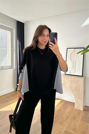 Sevsan Siyah Garnili Modal Sweatshirt Pantolon Takım