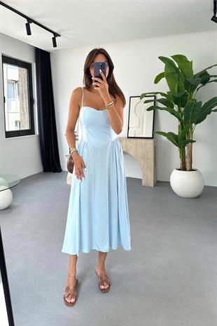 Elina Bebe Mavi Ayarlanabilir İp Askılı Elbise