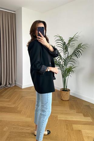 Olessa ZR Siyah Çift Düğme Detaylı Premium Blazer