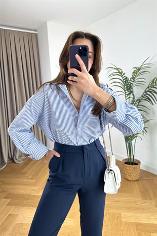 ZR Olosso İnce Çizgi Mavi Gömlek