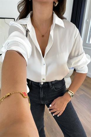 More Beyaz Saten Gömlek