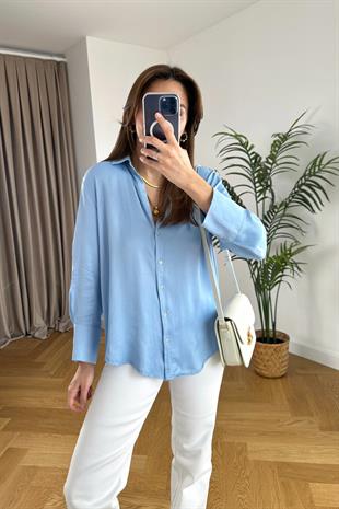 Orwell Mavi Saten Gömlek