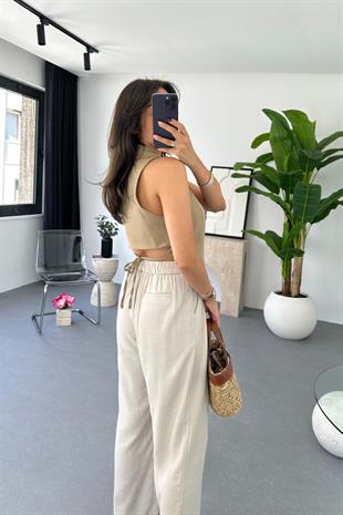 Viro Haki/Koyu Bej Cut Out Yelek