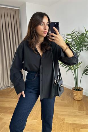 Mintox Siyah Oversize Gömlek