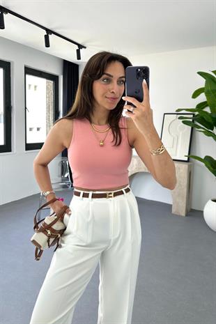 ZR Pembe Bisiklet Yaka Crop