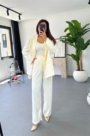 Kena Premıum Beyaz Blazer Ceket Takım