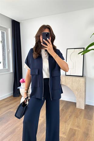Aplesa Lacivert Fermuarlı Sweat-Pantolon Modal Takım