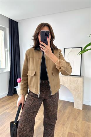 Kelay Camel Deri Yaka Detaylı Ceket