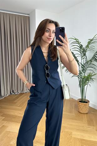 Emely Lacivert Yelek Pantolon Takım