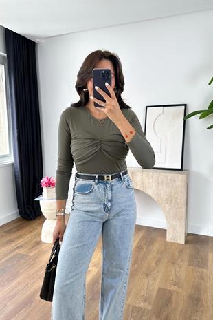 Roles Haki Göğüs Detaylı Bluz