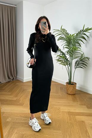 Fuly Siyah Maxi Boy Triko Elbise