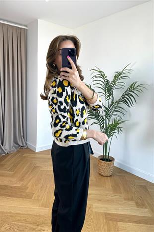 Buxi Hardal Siyah Leopar Desenli Hırka