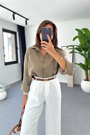 Sasha Kahve Keten Gömlek