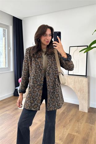 Retorsa Leopar Desenli Vatkalı Blazer Ceket