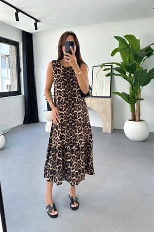 Laslie Leopar Desenli Maxi Boy Elbise