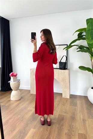 Sarela Nar Çiçeği Fitilli Maxi Boy Elbise