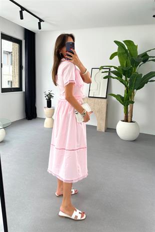 Melena Pembe Cep Detaylı Kısa Kollu Etek Gömlek Takım