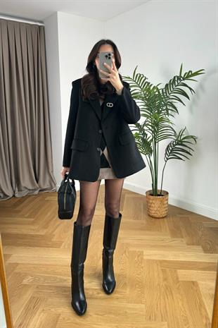 Siyah Süet Blazer Ceket