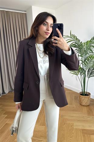 ZR Kahverengi Vatkalı Blazer Ceket
