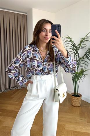 Lona Lila Desenli Gömlek