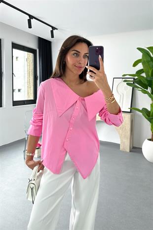 Calles Pembe Omuz Detaylı Tasarım Gömlek