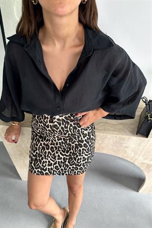 Nose Siyah Transparan Dökümlü Gömlek