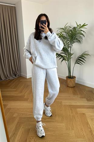 ZR Fonda Açık Gri Sweatshirt Eşofman Takım