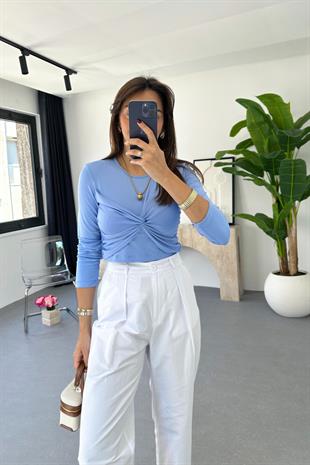 Olno Mavi Önü Düğümlü Bluz