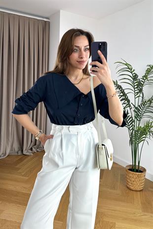 Calles Lacivert Omuz Detaylı Tasarım Gömlek