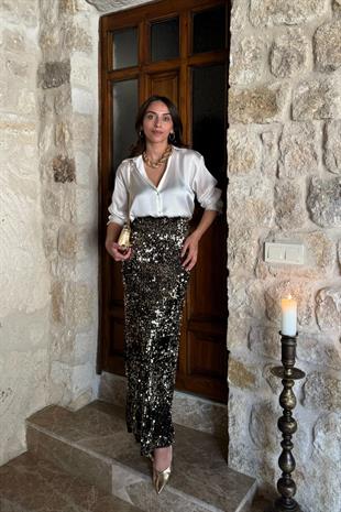 Olente Kırık Beyaz Saten Gömlek