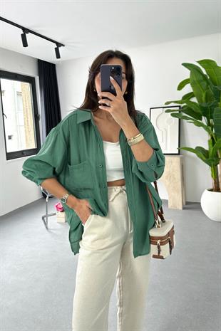 Oxi Zümrüt Yeşili Dökümlü Gömlek