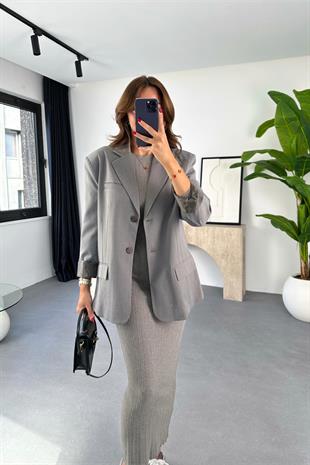 Vilgo Gri Çift Düğmeli Blazer